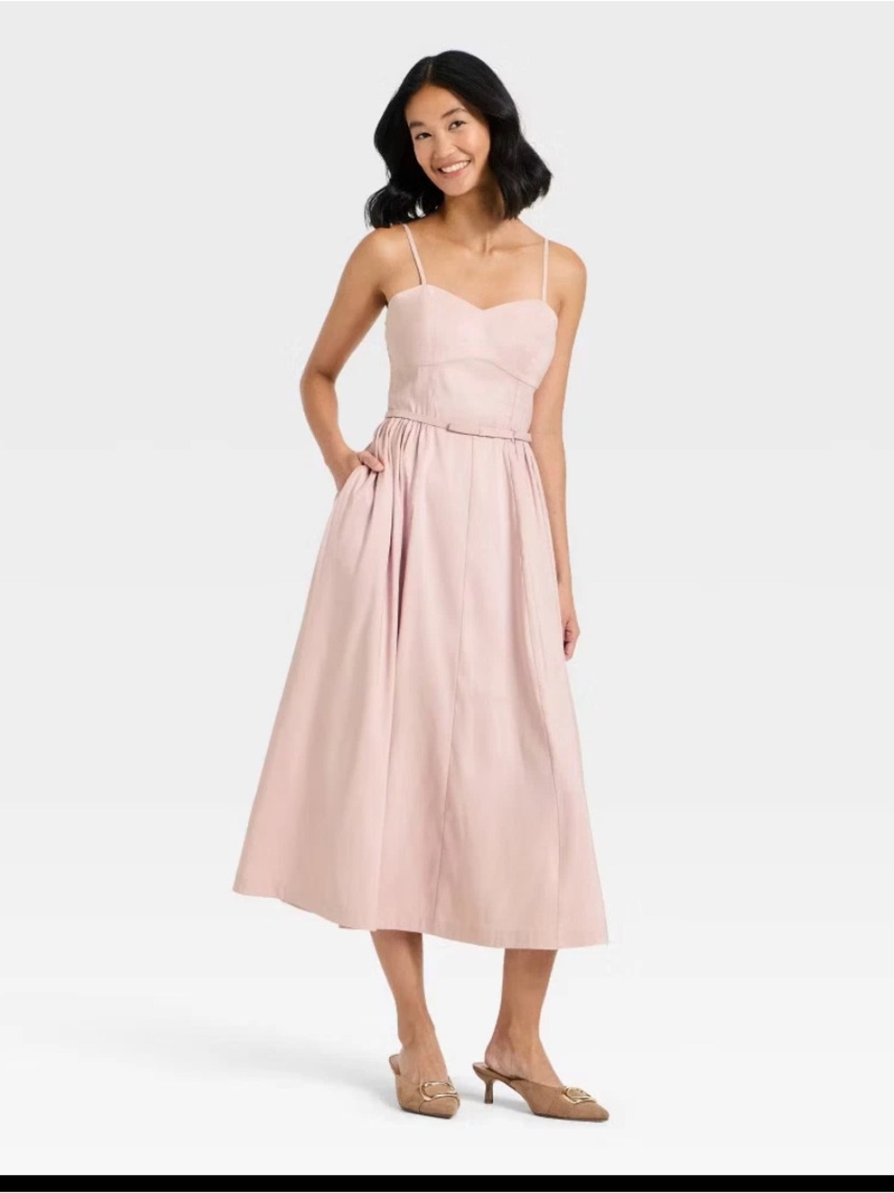 🎯A New Day Blush Pink Sweetheart Midi Dress Size Large NWT